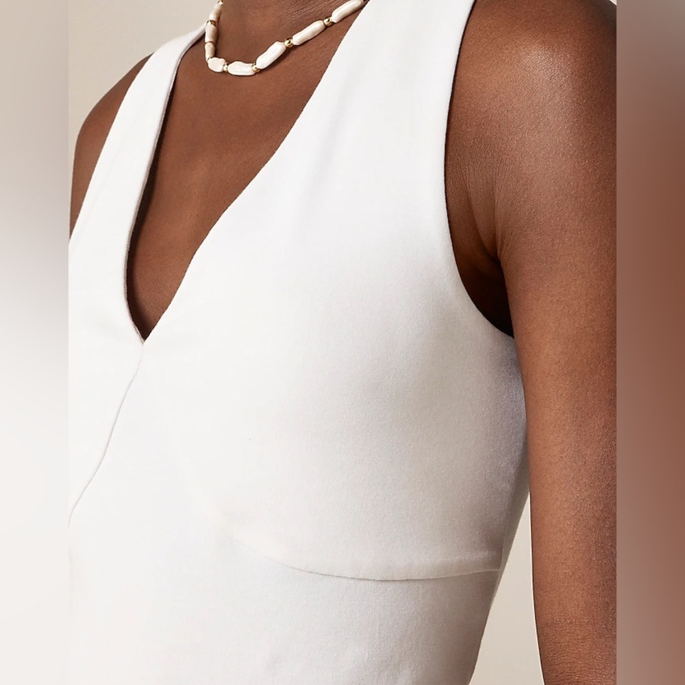 NWT J. Crew White Stretch Cotton-Blend V-Neck Top, Sizes S & M - Picture 3 of 12